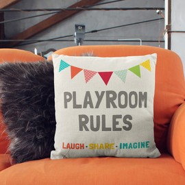 M-Qizi Play Room Pillow Covers - Play Room Decor, 18 X 18 Inch Decorative Pillow Covers for Playroom Couch, Boy Nursery Decor, Pillows for Kids, Preschool Decor, Playroom Rules