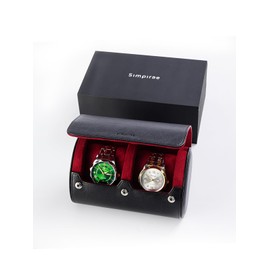 Simpirae Watch Travel Case for Men, PU Leather Watch Roll for 2 Watches