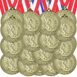 Ferreve 48 Pcs Award Medals with Neck Ribbons Greatest of All Time Champ Medal Softball Golf Baseball Cheer MVP Goat Sports Day Favors Prizes for Sports Competitions Party Winner(Track & Field)