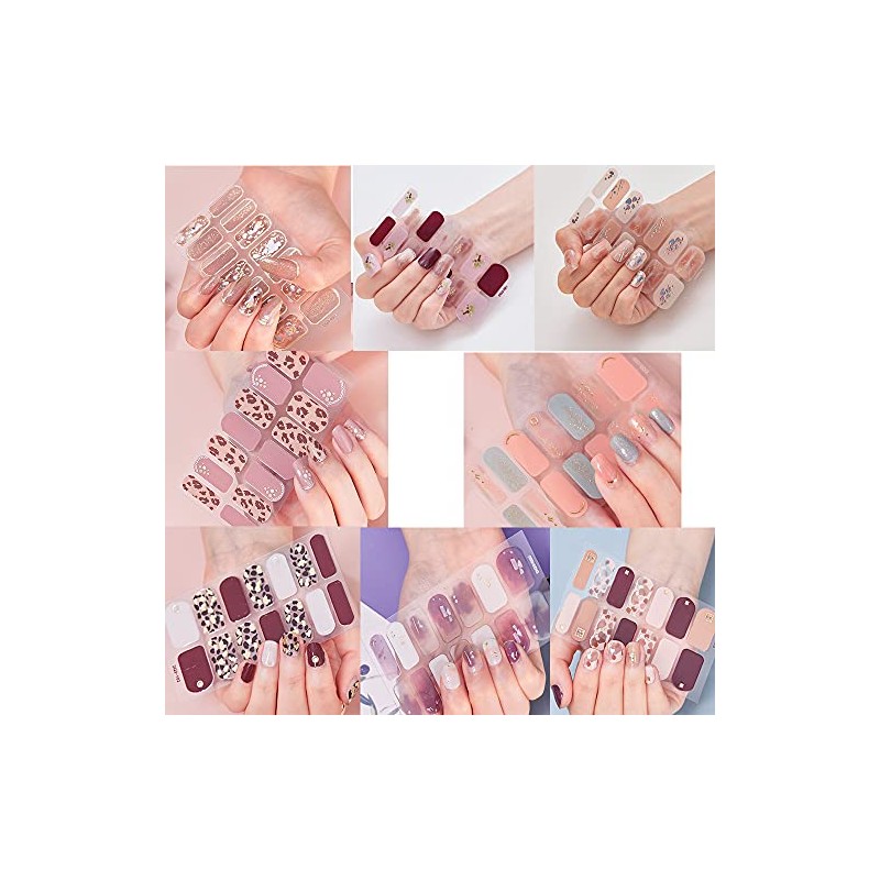 Calcomanías uñas esmalte pegatina, 8 Hojas envoltura completa 3D calcomanías