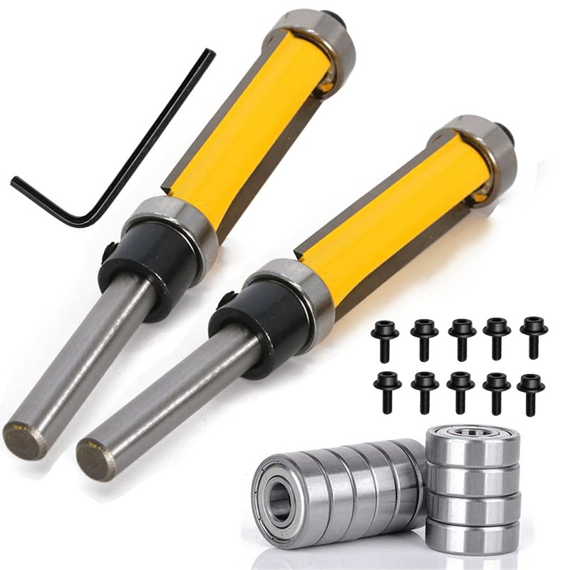 Bestgle 2Pcs 1/4" Shank Top and Bottom Bearing Flush Trim