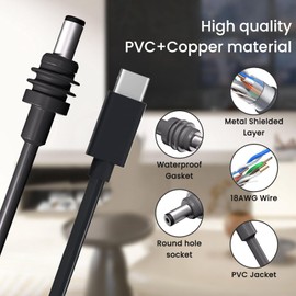Oreilet USB-C to DC Power Cable 32.8ft/10m for Mini Dish, PD Protocol, IP68 Waterproof, Black