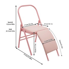RocoReny Foldable Yoga Auxiliary Chair, Yoga Chair with Lumbar Back Support, Foldable Balance Training Yoga Stool Handstand Training Tool for Home Fitness & Stress Relief (Pink)