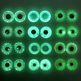 QTTLLI 10 Pairs 40mm Glow in The Dark Glass Round Pupil Eyes Owl Eyes Round Dome Glass Cabochons Flatback for DIY Craft Clay Eyes, 40mm