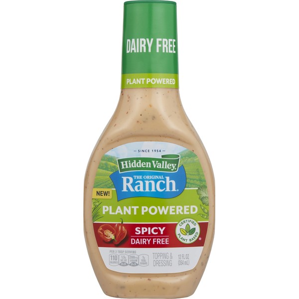 Hidden Valley The Original Ranch Spicy Plant Powered Dairy Free Ranch Dressing and Topping, Vegan, Gluten Free, 12 Fluid Ounces (Package May Vary)