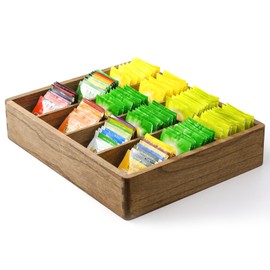 KIRIGEN Wood Tea Organizer 12 Compartments Tea Bag Holder Wooden Tea Bag Storage Box for Home and Office CYH12-NA