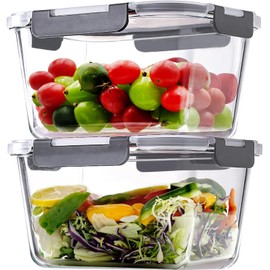 Hontent 2 Pack Large Glass Storage Containers with Lids 85oz/10.5cup Big Airtight Glass Food Storage Containers for Rotisserie Chicken Watermelon Meal Prep, BPA Free, Freezer Dishwasher Oven Safe