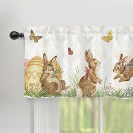 HawSkgFub Watercolor Easter Bunny Egg Kitchen Curtain Valance 54x18, Spring Holiday Rabbit Short Topper Curtains Window Treatments Rod Pocket, Vintage Butterfly Home Living Room Bedroom Bathroom Decor
