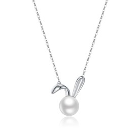SLUYNZ 925 Sterling Silver Pearl Rabbit Pendant Necklace for Women Teens Easter Rabbit Chocker Necklace Chian (A-SILVER)