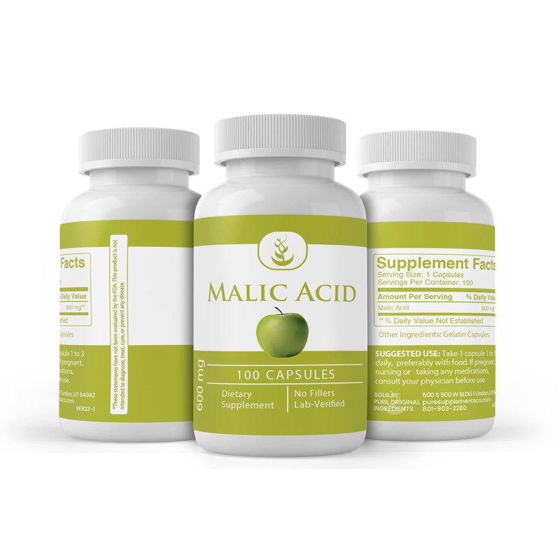 Malic Acid (100 Capsules) Alpha Hydroxy Acid, Always Pure, Lab