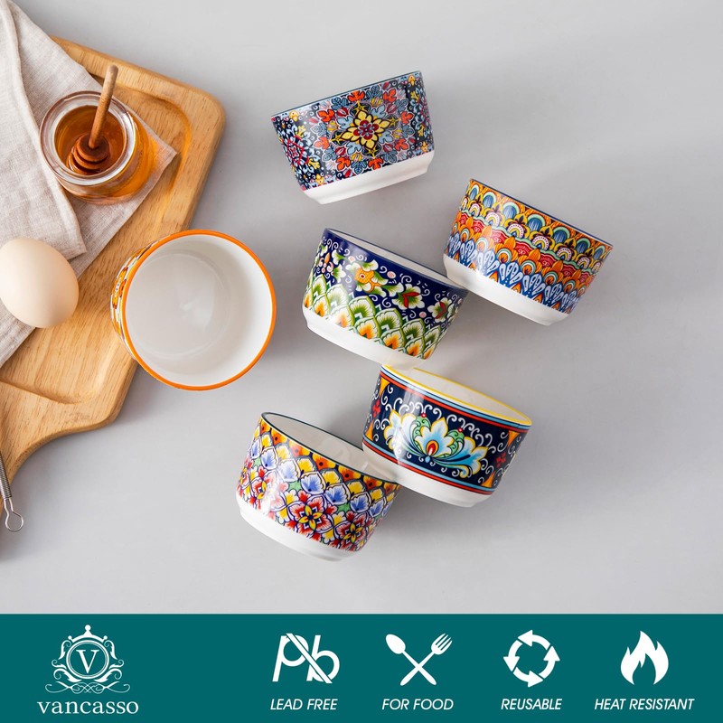 vancasso 6 Oz Ramekins Oven Safe Set of 6, Bohemian