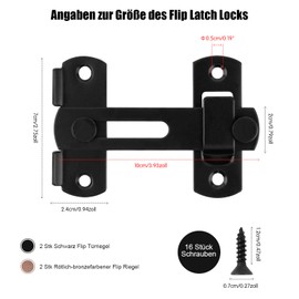 Pack of 4 Door Bolt Stainless Steel Flip Latch Lock Bolt Door Locks Black Sliding Door Lock Garden Gate 180 Degree Sliding Bolt Door Lock with Screws for Doors Windows Bathroom