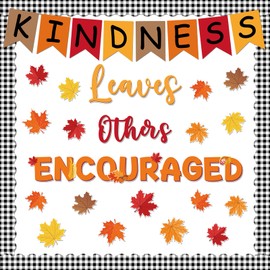 JarThenaAMCS Fall Classroom Bulletin Board Decorations Colorful Maple Leaf Motivational Cutouts with Bulletin Border Stickers for Autumn Thanksgiving School Chalkboard Wall Decor