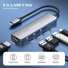 USB C Hub, Lemorele 5-in-1 USB C Multiport Adapter with HDMI 4K, USB 3.0, 2 x USB 2.0, Quick Charge PD 100 W for MacBook Pro/Air M1, Chromecast, Switch, Windows etc