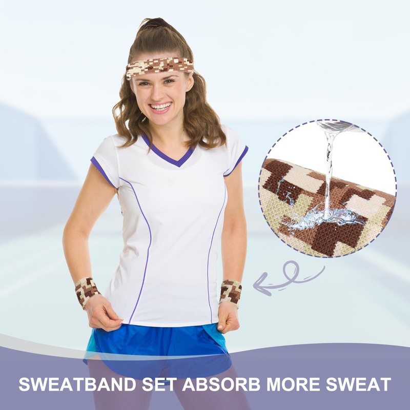 QUARKZMAN Sweatband Set, Sporty Terry Cloth Headband, Wrist Band Set,