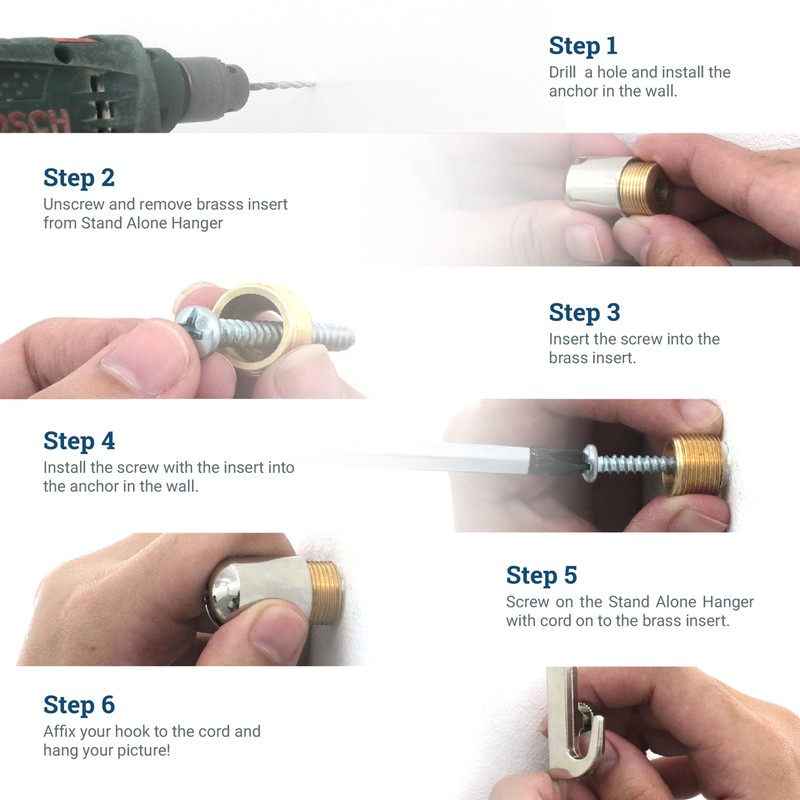 PHS Adjustable Picture Hanging System - Bullet Hanger with Steel