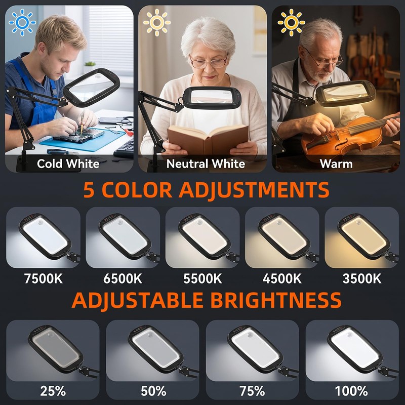 10X 30X Extra Large Magnifying Glass with Light and Stand,7-inch