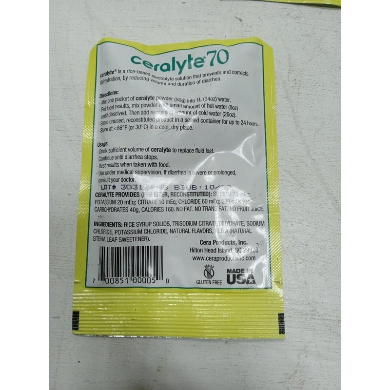 Ceralyte Lot of 10 CERALYTE-70: RICE-BASED ORAL ELECTROLYTE DRINK MIX-50g