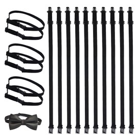 Pack of 16 Bow Tie Elastic Bands, 40 x 1.1 cm Adjustable Bow Tie Elastic Bow Belt, Bow Tie Extension Bands with Plastic Buckle, Bow Tie Straps Stretchy for Ties, JK (Black), black