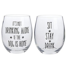 Four Legged Dog Friends Stemless Wine Glasses, Set of Two