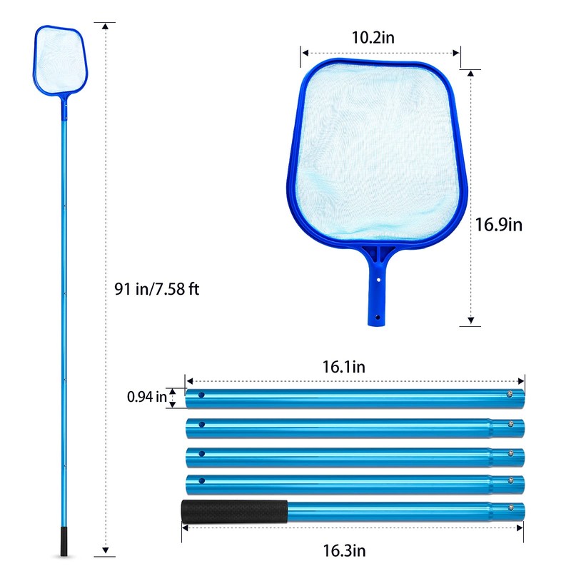 Pool Skimmer Net 7.58 Foot Leaf Skimmer Net with 5