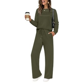 WIHOLL Women Two Piece Sets Casual Fall Long Sleeve Tracksuit Workout Outfits Travel Airport Loungewear Women's 2 Piece Sweat Sets Green XL