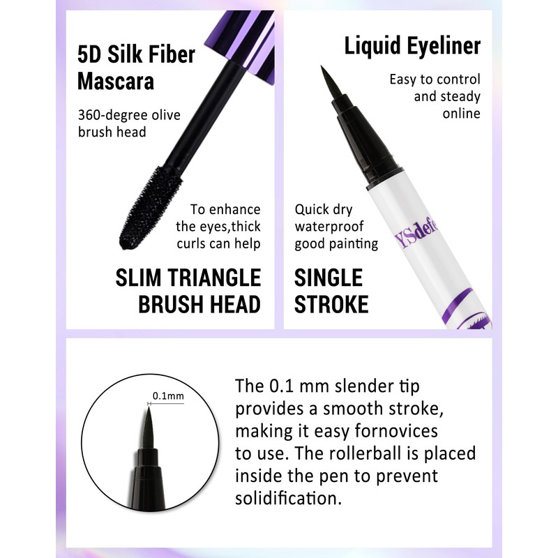 Burgundy Mascara Eyeliner Pen Kit, Waterproof Tube Mascara Eye Liner