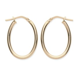 9ct Gold on Silver Oval Hoop Earrings - 25mm