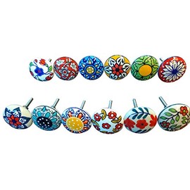 Mix of Vintage Ceramic Knobs 12 Pcs Flower Design Door Cupboard Drawer Handles