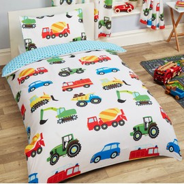 Price Right Home Trucks and Transport Bedroom Range Kids - Duvet Cover Set, Fitted Sheet Set & Curtains Available (Single Duvet Cover Set)