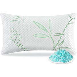 Cooling Pillow, Shredded Memory Foam Pillow King Size 1 Pack Adjustable Firm Bamboo Bed Pillow for Hot, Side, Back and Stomach Sleepers