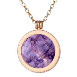 Morella Women's Stainless Steel and Gold Necklace, 70 cm, and Pendant with 33 mm Gemstone Chakra Plate Coin in Jewellery Bag, Stainless Steel, Amethyst Coin Necklace