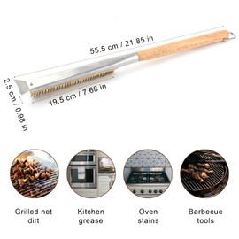 Pizza Oven Brush with Scraper Long Handle 55.5cm / 21.9inch Long Pizza Oven Brush Brass Bristles for Outdoor Pizza Ovens with Hanging Ring, Easy to Install