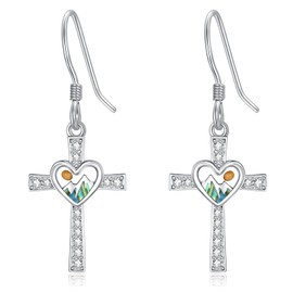 Zhi Kexin Mustard Seed Cross Dangle Drop Earrings for Women 925 Sterling Silver Christian Faith Hook Jewelry Gifts
