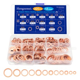 Hengzemei 320pcs Copper Flat Washers Metric Sealing Assortment Set Crush Washer kit Oil Drain Plug Gasket 12 Sizes M5-M20