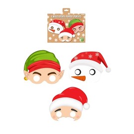 HENBRANDT 1 x Christmas Paper Party Masks for Kids 3 Assorted Designs Pack of 12 Xmas Face Masks Fancy Dress Costume Stocking Fillers Loot Bag Fillers Christmas Party Favours for Boys and Girls