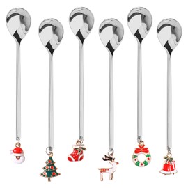 Set of 6 Christmas Spoons, Small Home Spoons, Dessert Spoons, Christmas Coffee Spoons, Small Spoons, Stainless Steel Cutlery Set, for Tea Soup, Gift Box Packaging