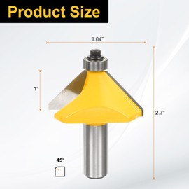 sourcing map 45 Degree Chamfer Router Bit 1/2 Inch Shank 1/2" Cutting Edge Carbide Tip with Bearing for Woodworking Milling Cutter Tool, Yellow