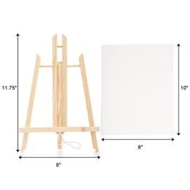 Tosnail 6 Packs 8" x 10" Canvas and Easel Set, Art Easel Stand with Canvas Set Tabletop Wooden Display Stand and Canvas Panels for Artist, Students, Adults, Kids Painting