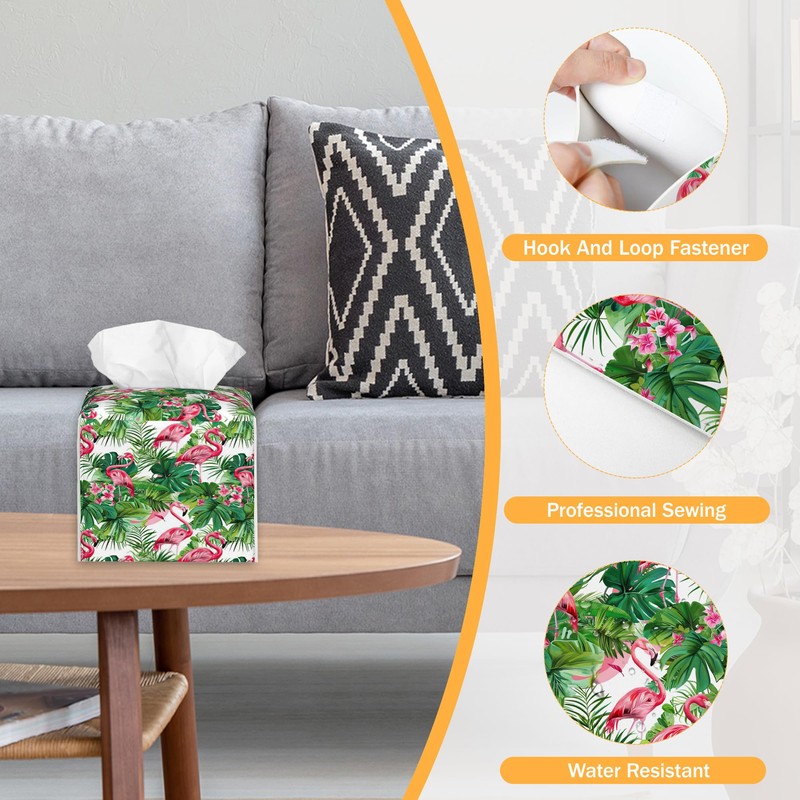 Tropical Palm Leaf Flamingo 2 Pcs Tissue Box Cover Square