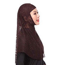 JDYaoYing Womens Muslim Turban Lace Long Hijab Scarf Solid Color Head Wrap Scarfs