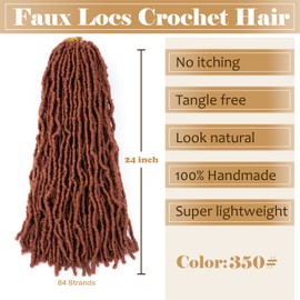 Ginger Faux Locs Crochet Hair Soft Locs 24 inch 7 Packs Pre Looped Crochet Locs Goddess Locs Crochet Hair For Black Women Braiding Hair Extensions (24 Inch (Pack of 7), 350#)