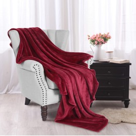 Exclusivo Mezcla Large Flannel Fleece Velvet Plush Throw Blanket â 50" x 70" (Burgundy)
