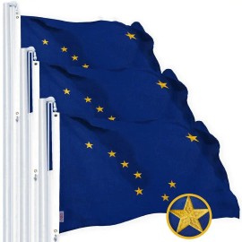 UD_G128 3 Pack: Alaska AK State Flag  3x5 Ft  Embroidered 220GSM SPUN POLYESTER - Embroidered Stars, Sewn Stripes, Brass Grommet