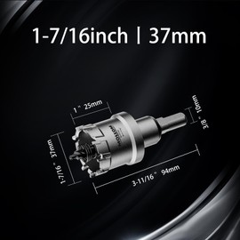 Mollom (1-7/16''|37mm) Heavy Duty Carbide Hole Saw with 2 Pilot Drill Bits, Hole Cutter cuts Stainless Steel, mild Steel, Iron, Copper, Brass, Plastic