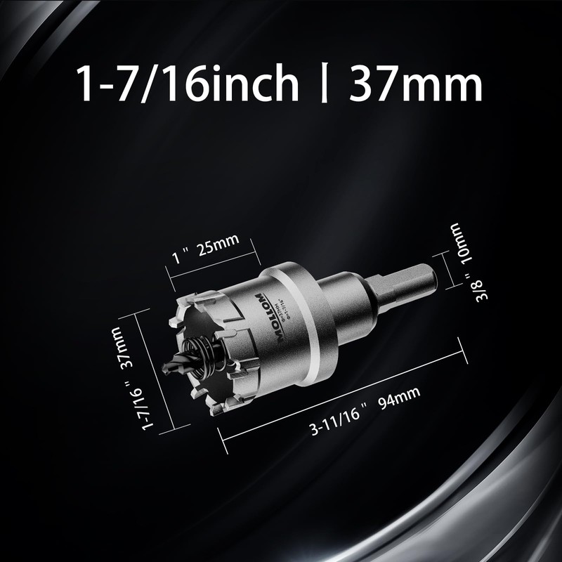 Mollom (1-7/16''|37mm) Heavy Duty Carbide Hole Saw with 2 Pilot