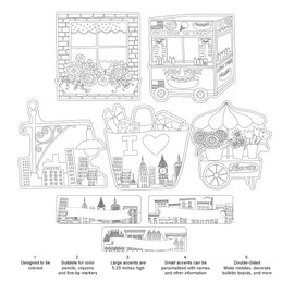 Barker Creek Double-Sided Cut-Outs, Color Me! Cityscapes, Adult Coloring Book Style, Accents, Bulletin Boards, Office, Home Learning, Classroom and School Decor, Double-Sided, 5.5" W, 72/Set (4305)
