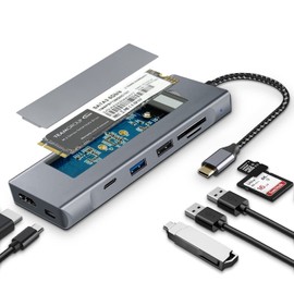 GKI 8-in-1 USB C Hub with M.2 NVMe/SATA SSD Enclosure with 1 * 4K HDMI, 1*USB C 3.1, USB 3.0,USB 2.0, SD/Micro SD Card Slots, 100W PD Compatible with USB C Port of Computer.