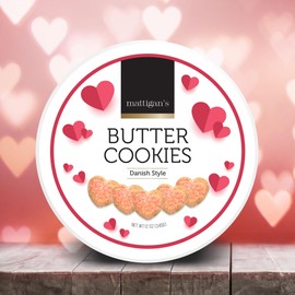 Mattigan's Pink Heart Butter Cookies Danish Style Cookie, 12 Oz Tin, Gourmet Gifts, Holidays, Birthday, Special Occasions, Assorted Cookie Dessert Sweets, Reusable Metal Tin
