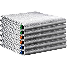 Puomue 6 Pack Streak Free Miracle Glass Cleaning Cloth, 16 Inch X 16 Inch, Microfiber Lint Free Glass Polishing for Kitchen, Mirrors, Car and Glasses, Sliver-Multicolor